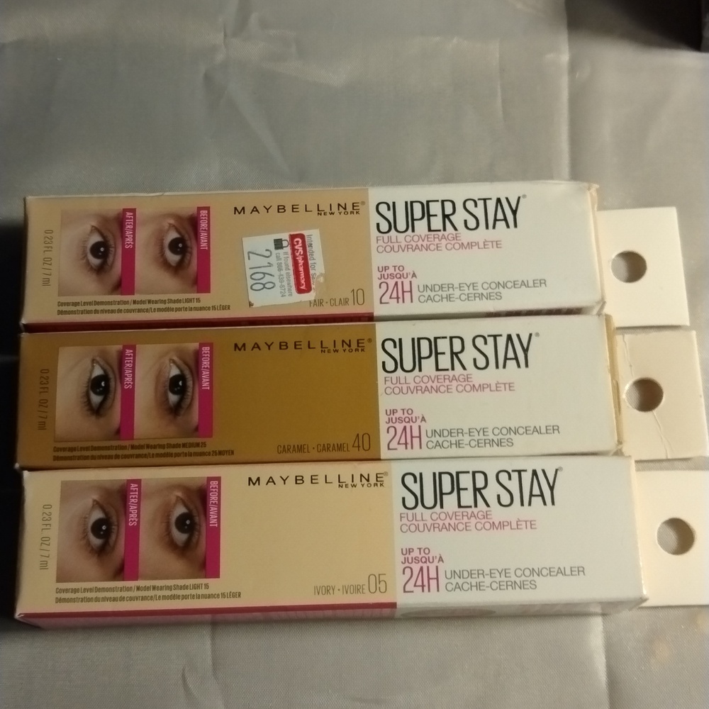 Maybelline caramel 40 Ivory 5 Fair 10 super stay full coverage under eye conceal
